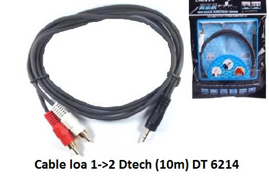 Cáp audio 3.5mm sang 2 đầu hoa sen 10m Dtech DT-6214 Chính hãng