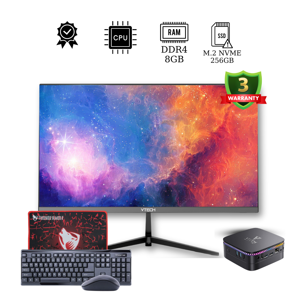 Bộ Mini PC Văn Phòng VTECH 24 Inch| 8+256GB| Intel N95